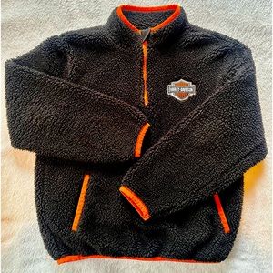 Harley Davidson black sweater with orange trim, size 8/10